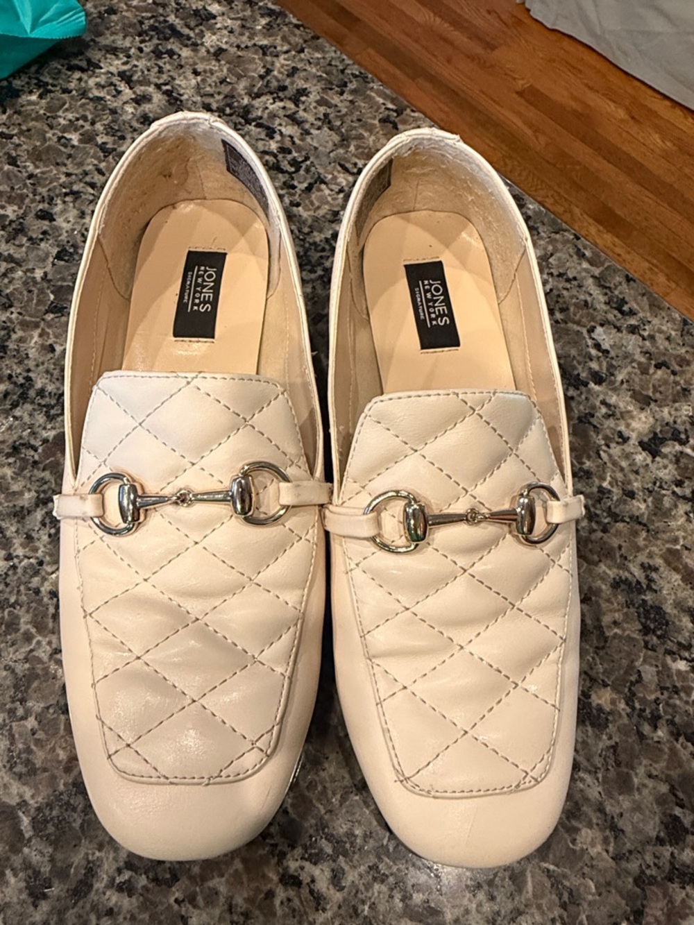 Jones New York Cream Quilted Loafer with Gold Bit